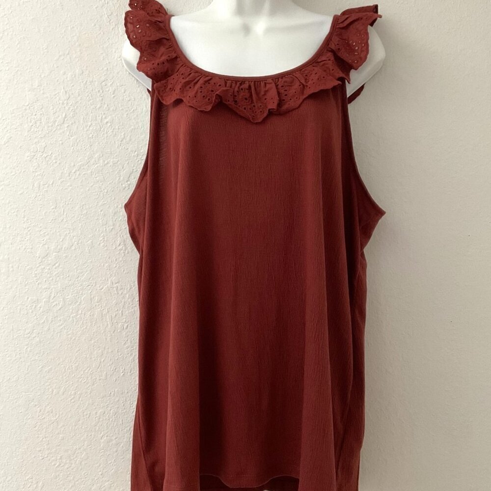 NEW Cato Plus Size 18/20W Merlot Red Lace Ruffle Tank Top